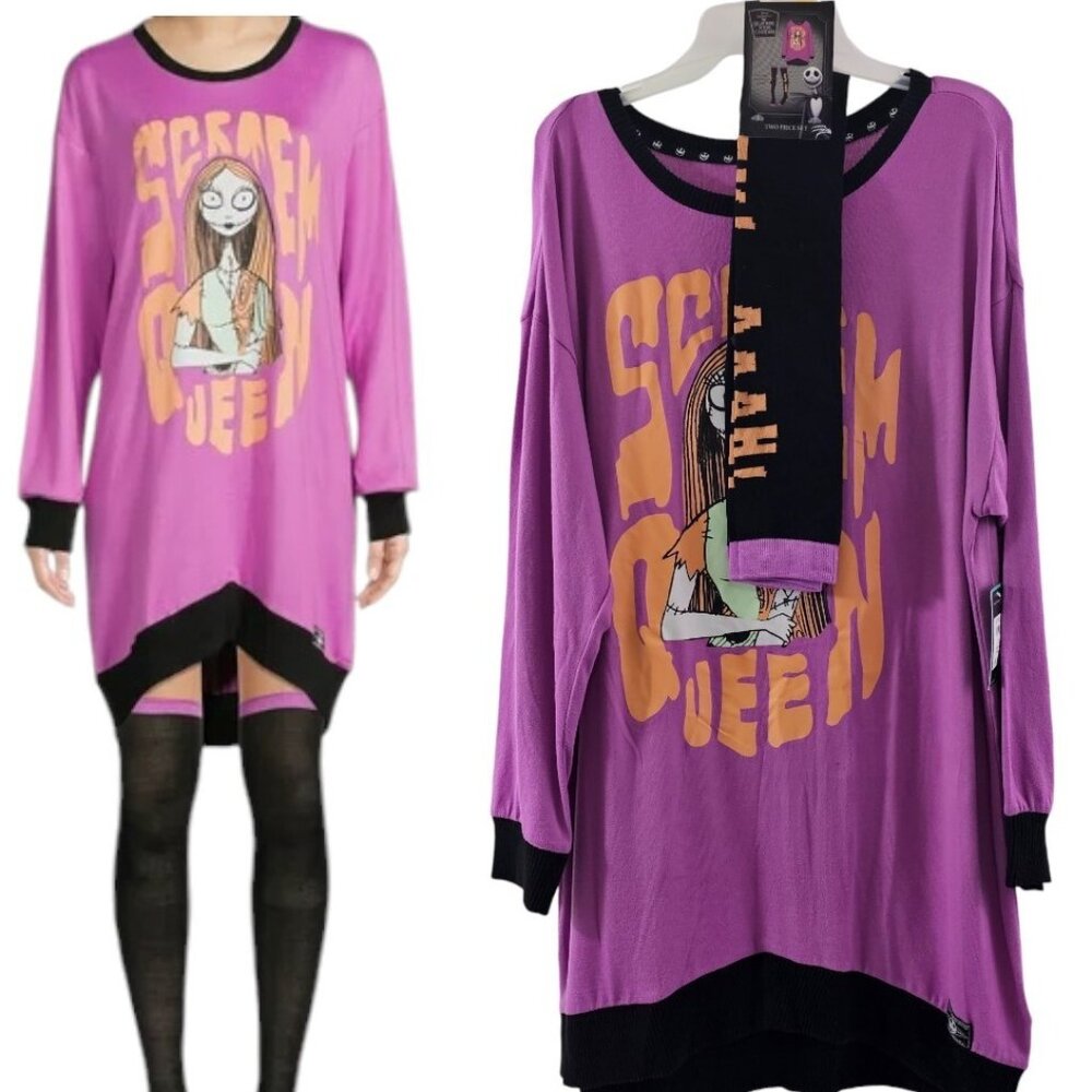 Nightmare Before Christmas Scream Queen Top 2X Purple Long Sleeve Disney Goth